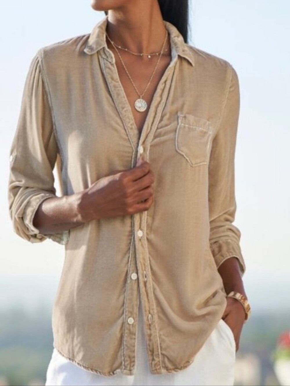 CP Shades x Gorsuch Catrin Washed Velvet Shirt Putty Blouse Size M
